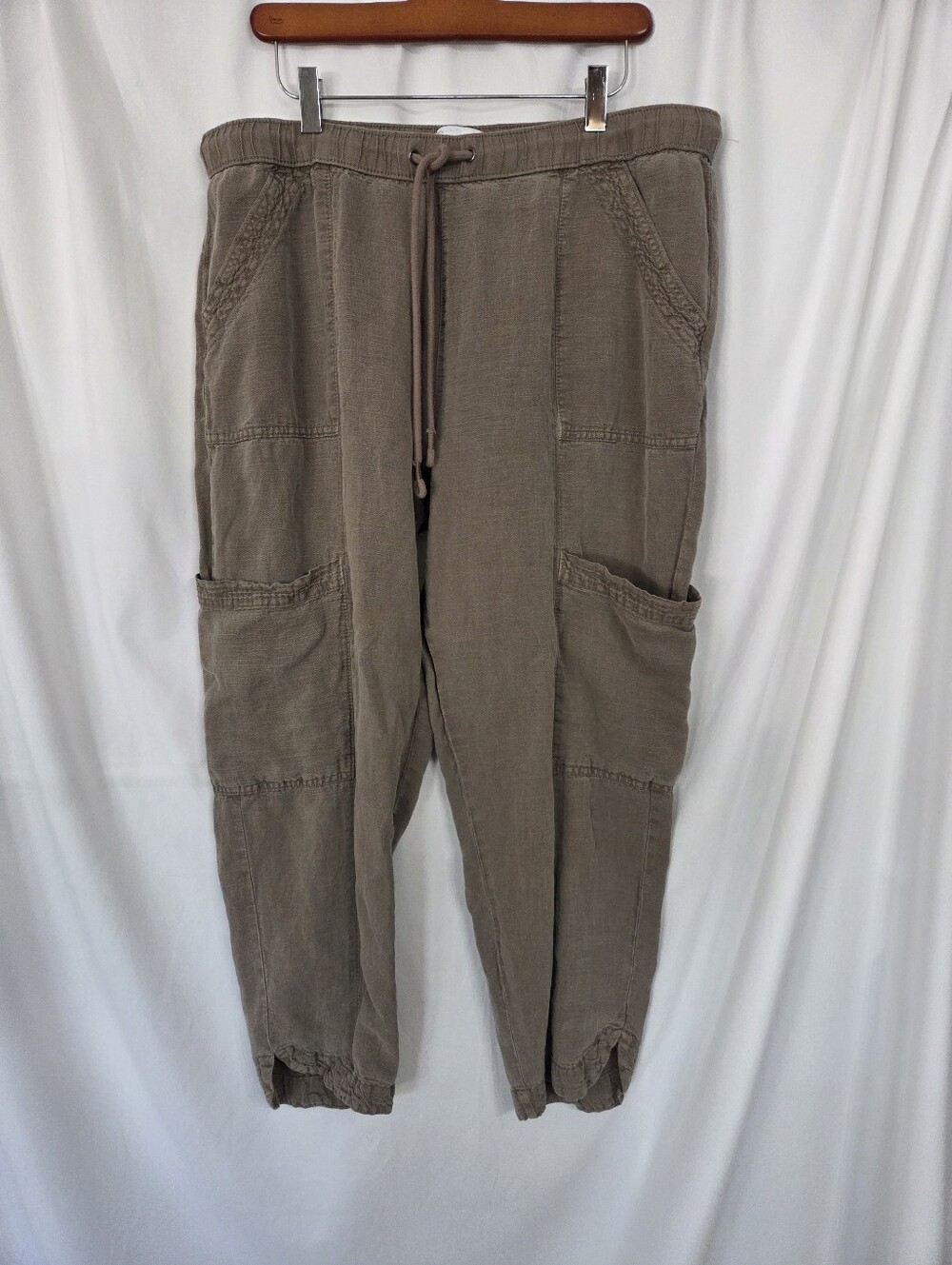 C&C California Lught Brown Linen Straight Leg Drawstring Pants Size XL